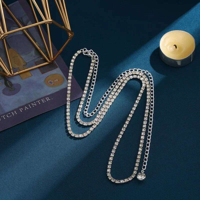 Trendy Single Layer Rhinestone Waist Chain Women Beach Nightclub chain Body Jewelry H260228