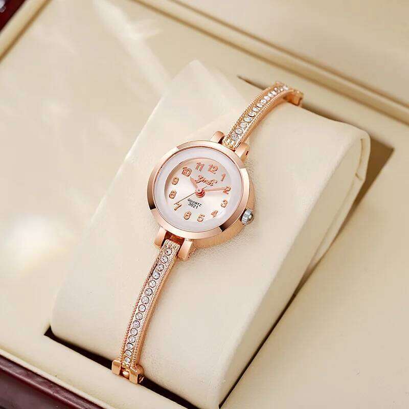 Women's round Arabic numeral small dial steel belt chain quartz H260228