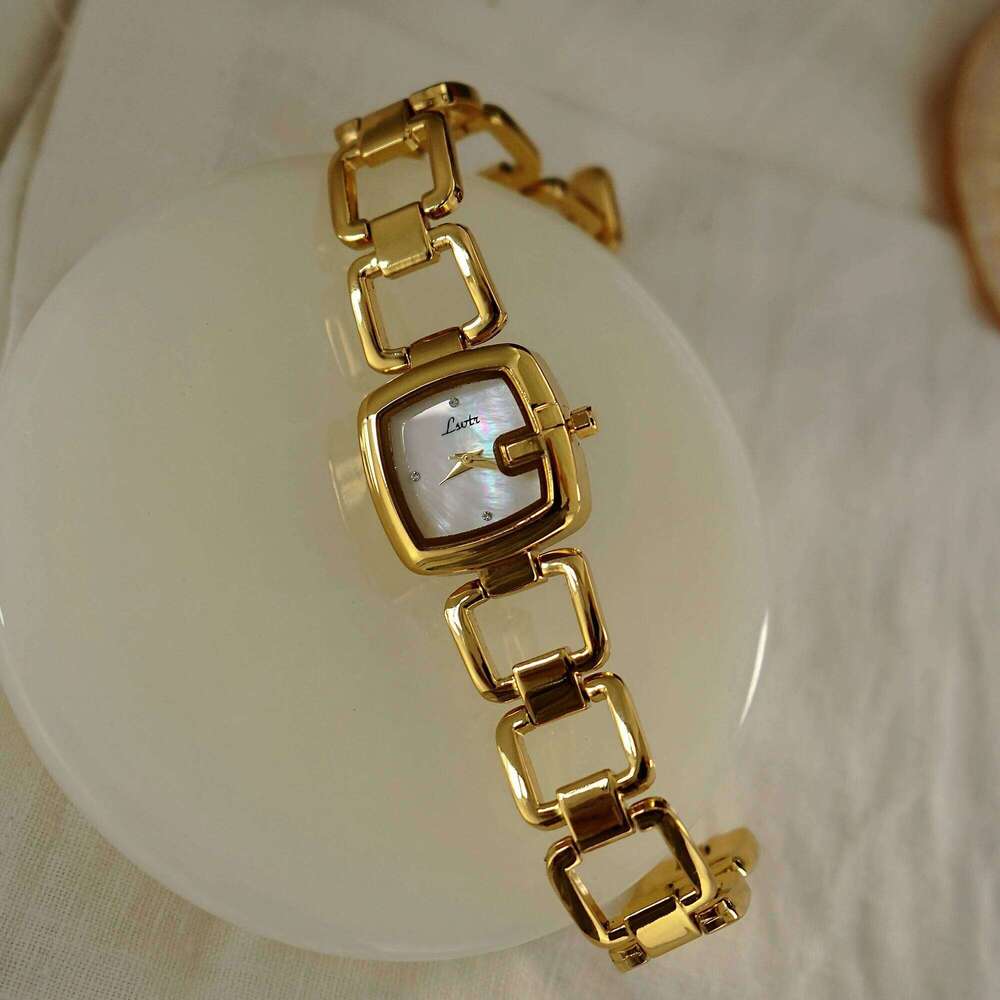 1pc Women's Elegant High-End Fashion Luxury Quartz , Stainless Steel Band, Rhinestone & Mother Of Pearl Dial, Hollow Design H260228
