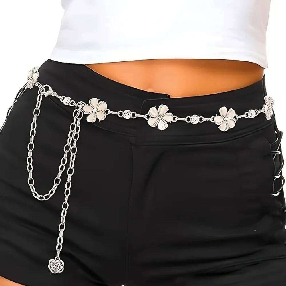 Trendy Elegant Boho Style Metal Belly Body Chain Adjustable Flower Pendant Belt Women Waist Jewelry Accessories H260228
