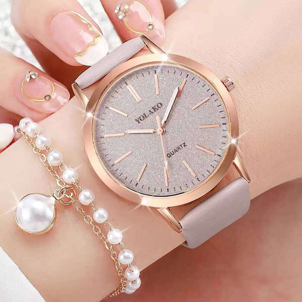 5PCS/Set Fashion Women es Simple Leather Strap Quartz Wrist Pearls Jewelry Set Reloj MujerWithout Box H260228