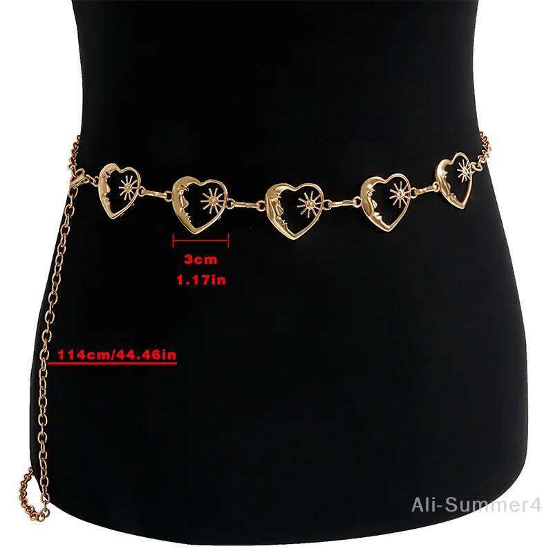 Harajuku Metal Women Vintage Punk Gothic Moon Sun High Waist Chain Pendant Belts Female H260228