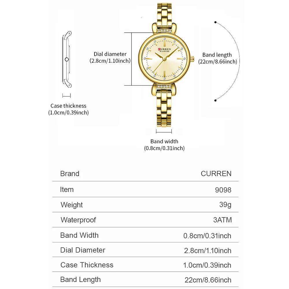 CURREN-Elegant Dress for Women, Luxurious and Exquisite, 28mm Dial with Shinning Rhinestone, Quartz Wrist, New H260228