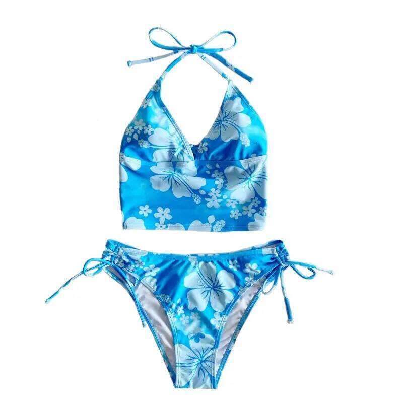 Cikini-Women's Floral Print Halter Bikini Set, Two-Piece Swimsuit, Sexy Swimwear, Beach Bathing Suit, Summer Z260301