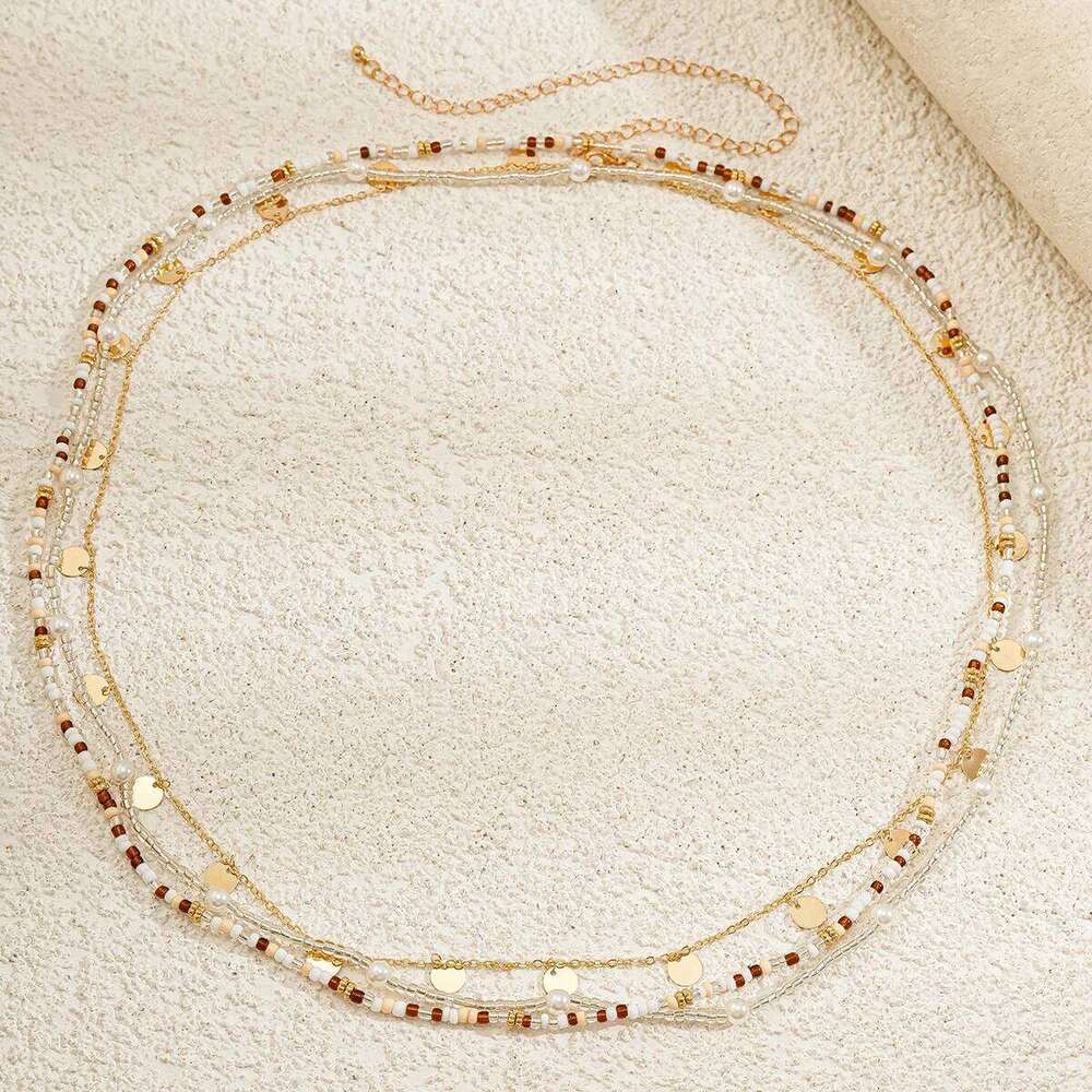 SHIIXIN 3Pcs Boho Colorful Small Rice Beads Waist Set for Women Bikini Gold Color Sequin Tassels Belly Chain Body Jewelry H260228