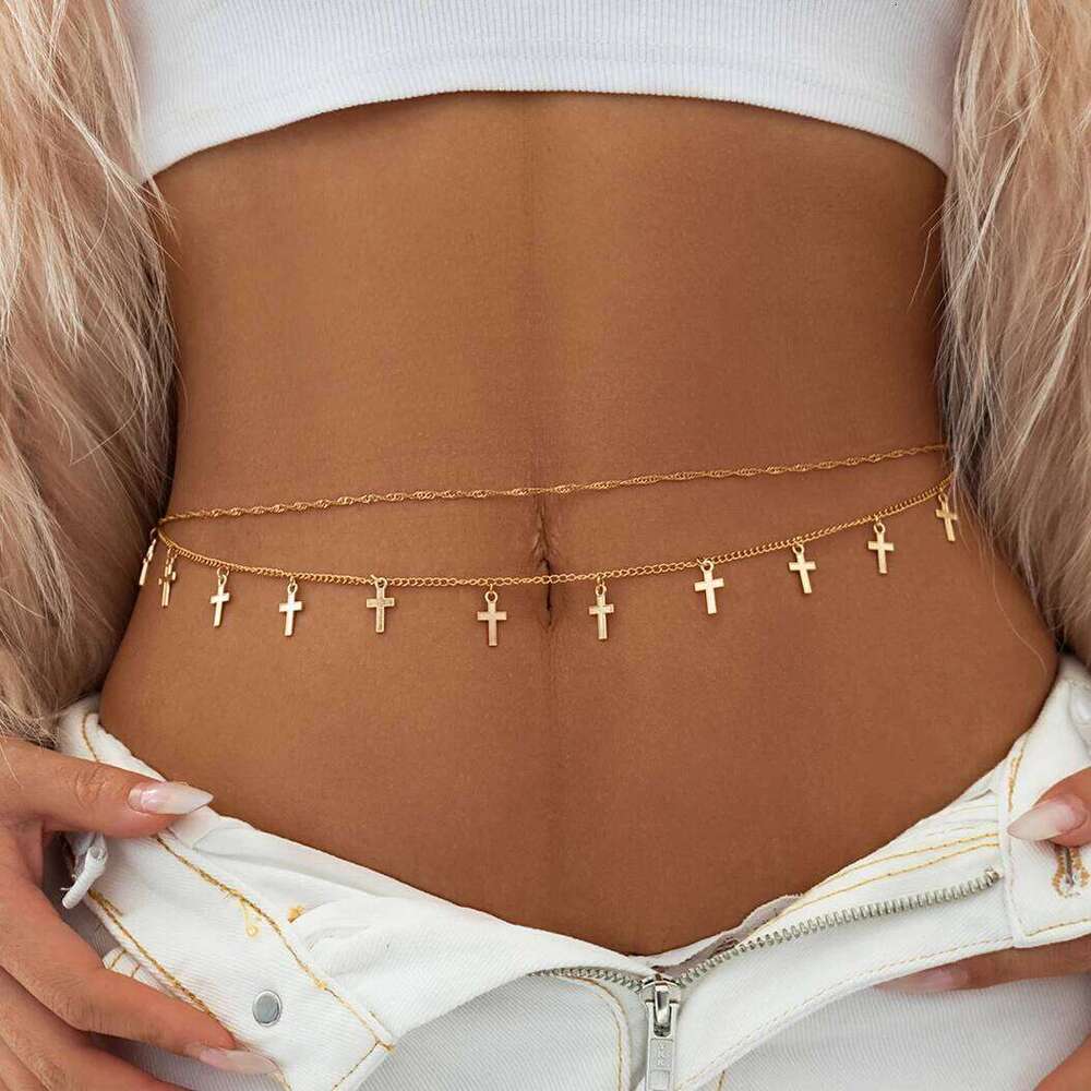 Ingemark Vintage Cross Jesus Pendant Waist Belly Belt for Women Summer Beach Bikinis Sexy Body Chain Festival Accessories H260228