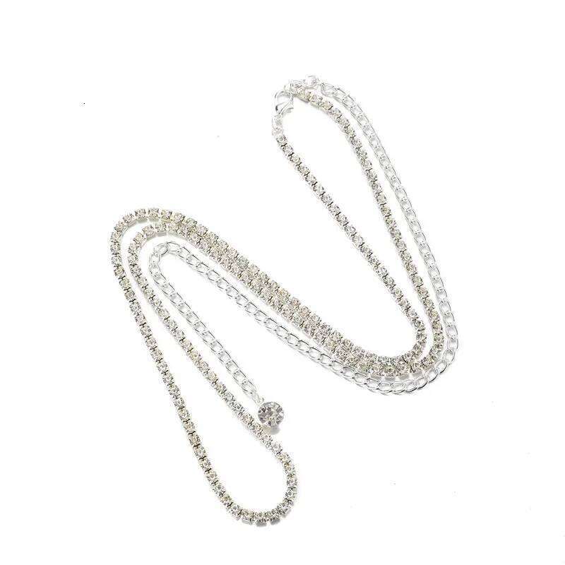 Trendy Single Layer Rhinestone Waist Chain Women Beach Nightclub chain Body Jewelry H260228