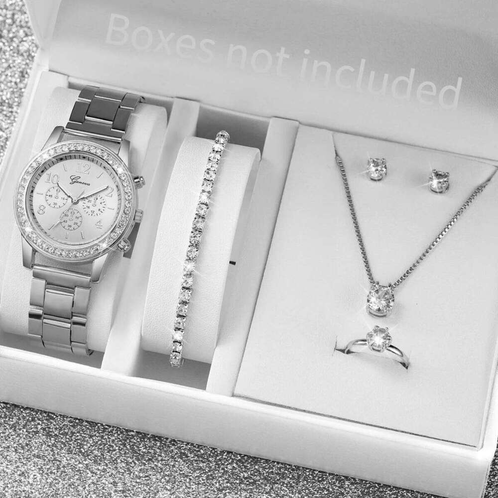 6PCS/Set Fashion Women's Quartz es Rhinestone Stainless Steel Band Wrist Jewelry SetWithout Box H260228