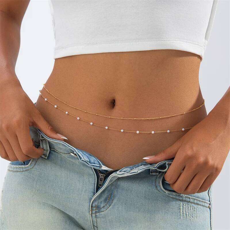 Sexy Double Thin Women's Waist Charming Round Bead Metal Belly Chain Summer Beach Bikini Body Jewelry H260228