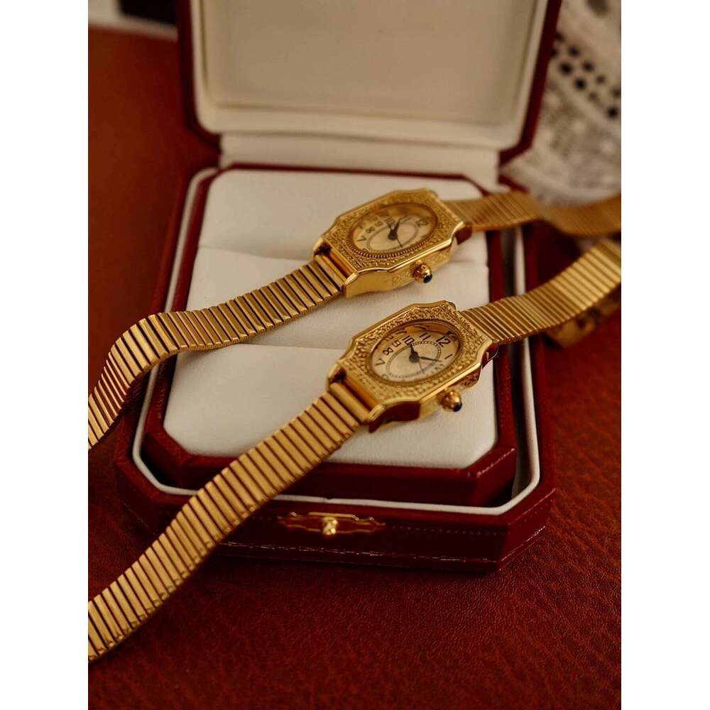 1 Piece of New Gold French Classic Retro Style High-End Elegant Compact Exquisite Women's Waterproof Quartz Stainless Steel Strap, Rectangular En