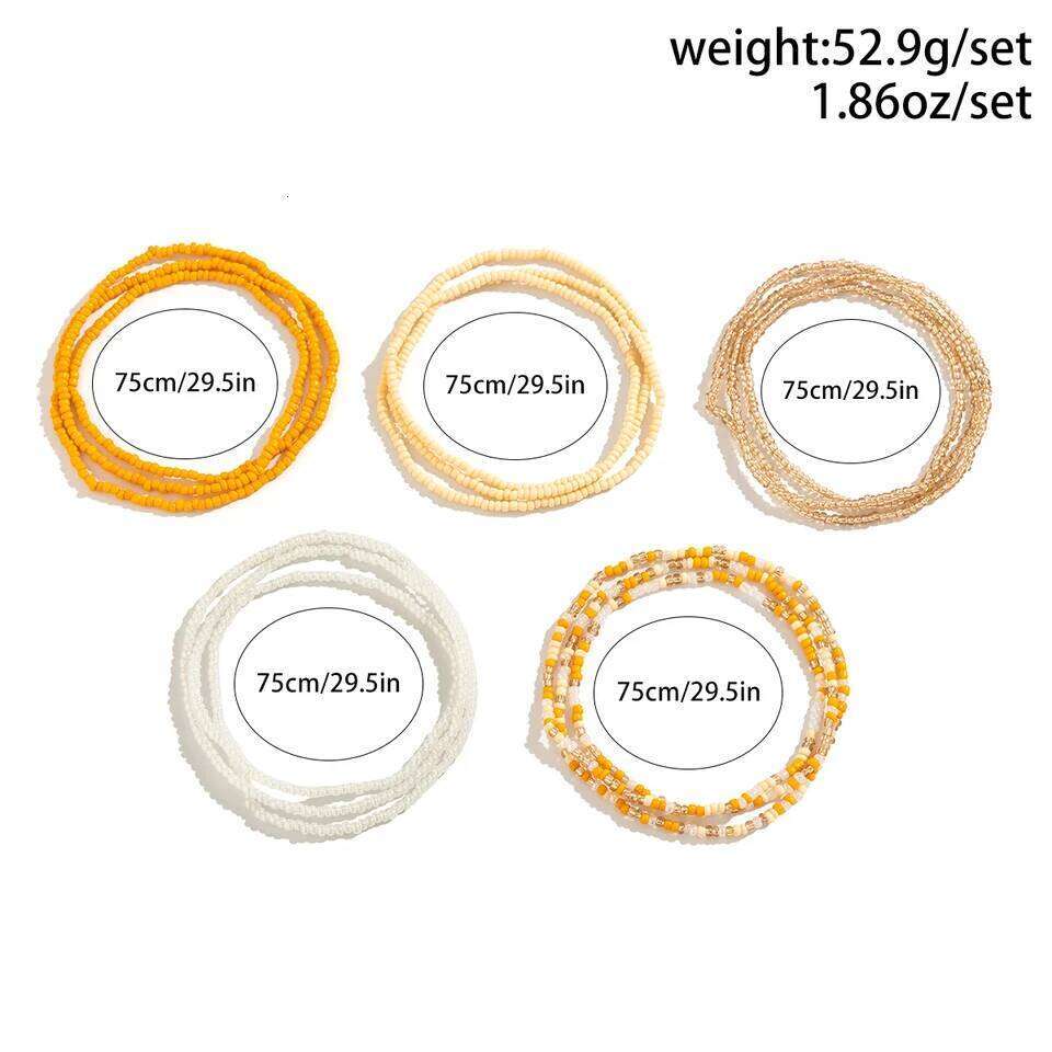 5Pcs/Set Bohemian Coloful Rice Bead Waist for Women Sexy Bikini Multilayer Thin Belt Belly Chain Summer Beach Body Jewelry H260228