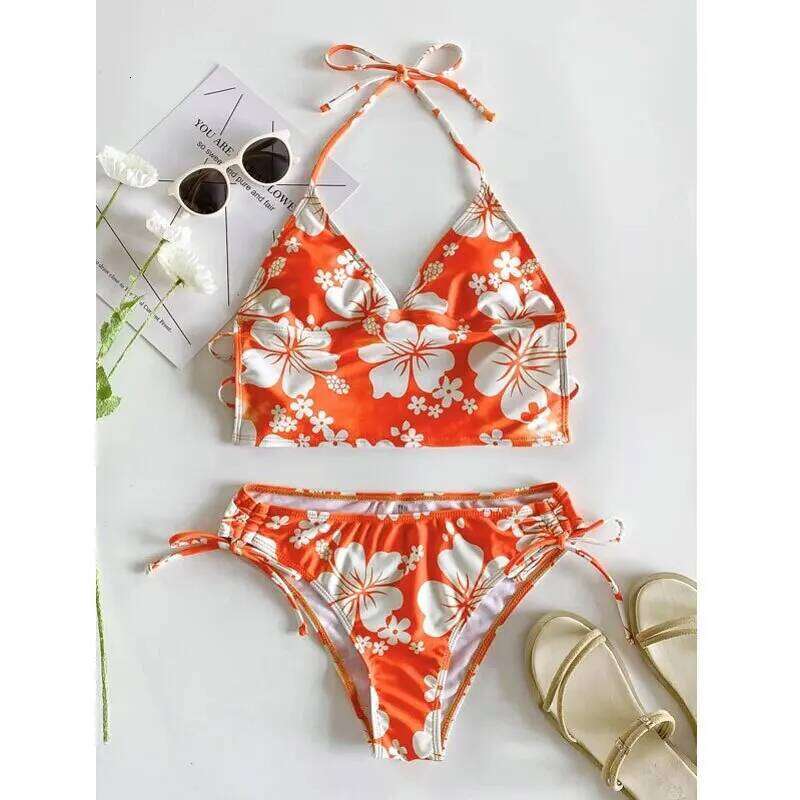 Cikini-Women's Floral Print Halter Bikini Set, Two-Piece Swimsuit, Sexy Swimwear, Beach Bathing Suit, Summer Z260301