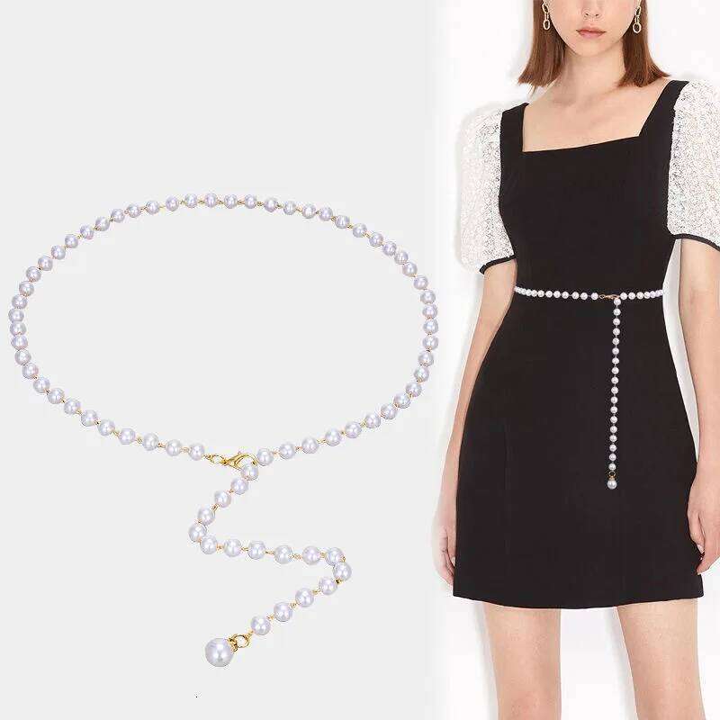 2023 New Sexy Fashion Imitation Pearl Single-layer Belted Dress Accessory Waist Chain Women 8288 H260228