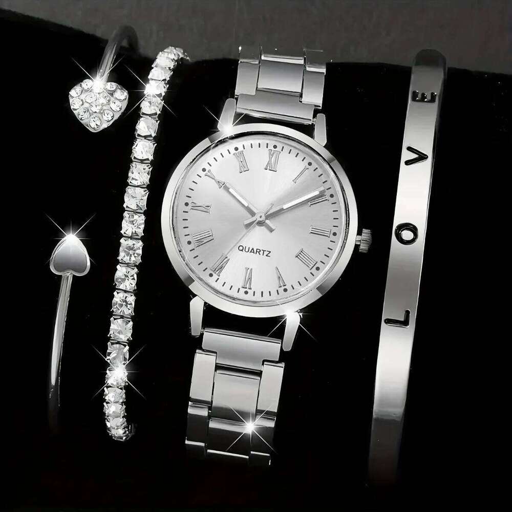 4pcs Fashion Women Set Simple Dial Alloy Band Ladies Quartz Wrist Reloj Mujer Girls Clock GiftWithout Box H260228