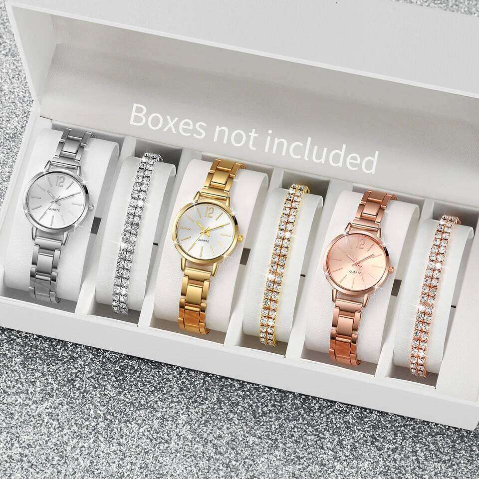 6PCS/Set Women's Fashion Steel Band Quartz es Diamond s SetWithout Box H260228