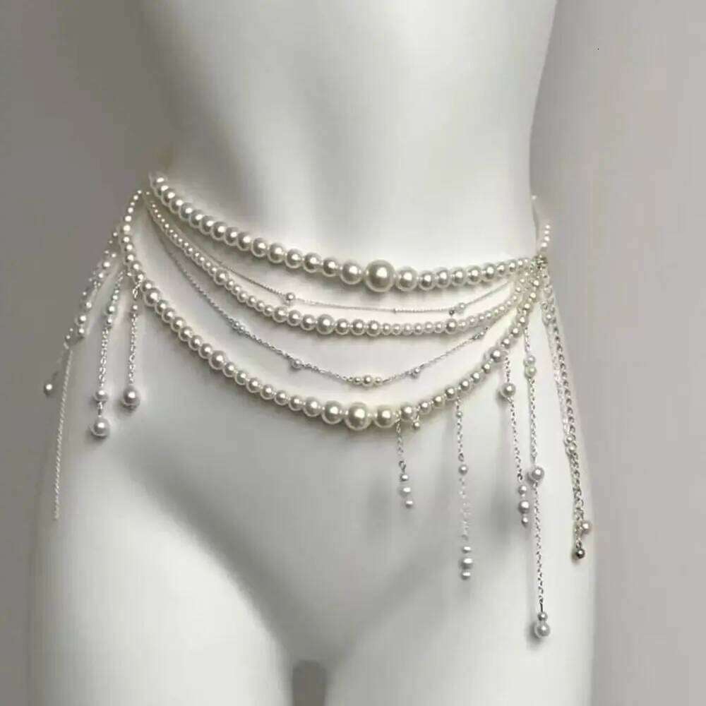 Fashion Elegant Pearl Chains Versatile Waist Accessory Floral Belly Chain Boho Body Jewelry Women H260228