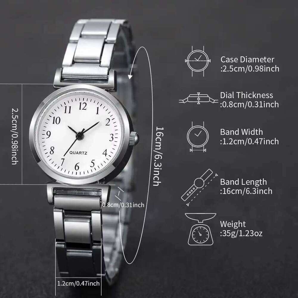 2PCS/Set Fashion Silver Alloy Band Women's Arabic Dial Female Quartz es Chain s SetWithout Box H260228