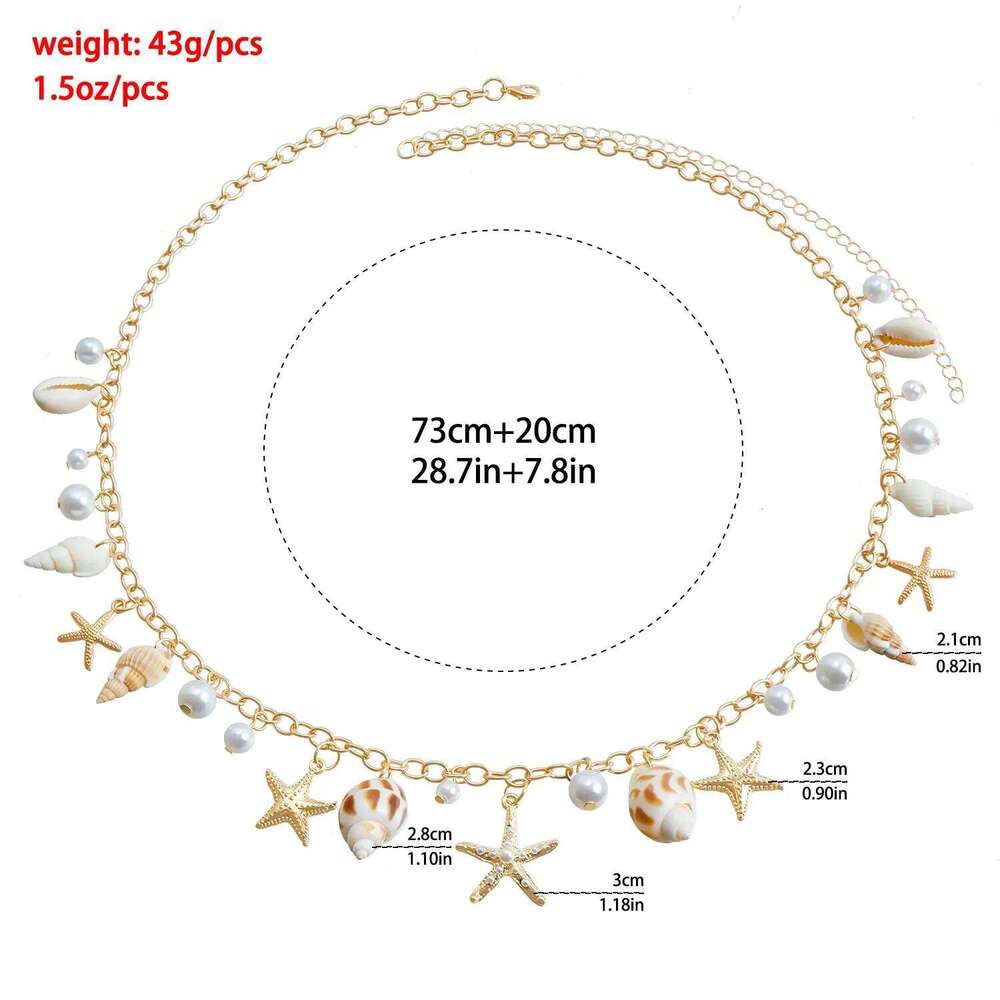 Monolayer Starfish Shell Pendant Hollow Out Alloy Waist Beach Bikini Body Chain H260228