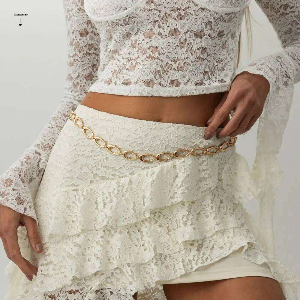 Hollow Out Metal Circular Ring Waist Minimalist Adjustable Bohemian All-match Body Jewelry Oval Belly Chain H260228