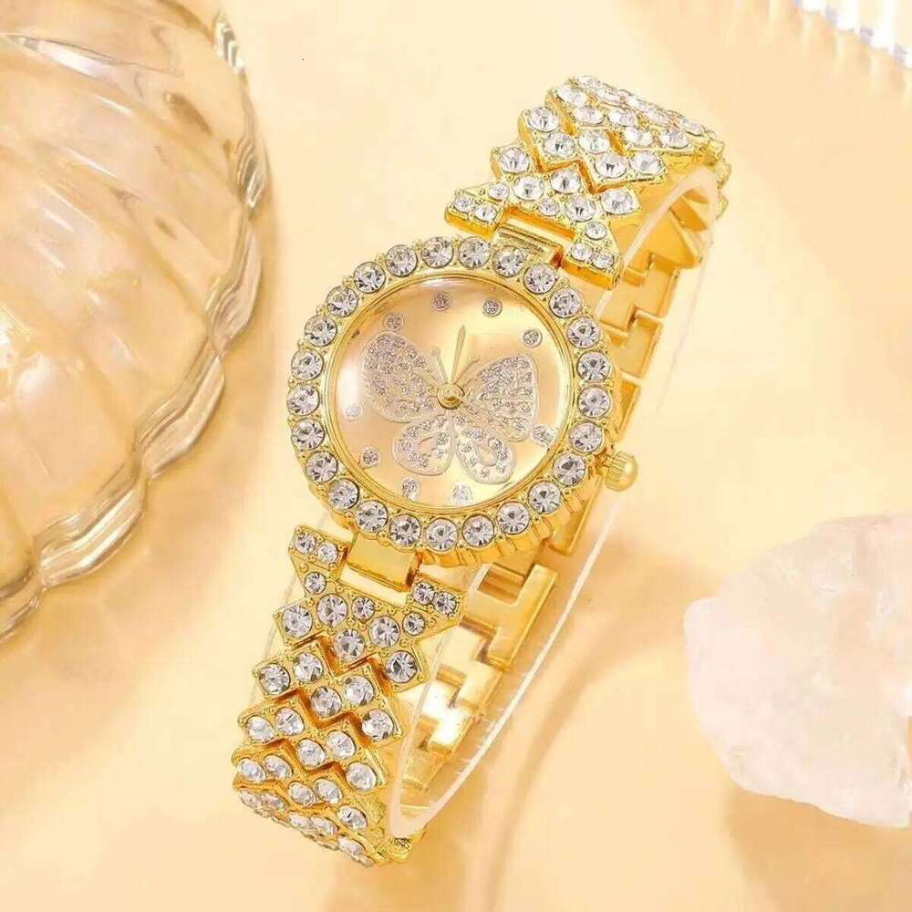 2PCS/Set Luxury Rhinestone Butterfly Dial Women es Fashion Ladies Quartz Wrist Set H260228