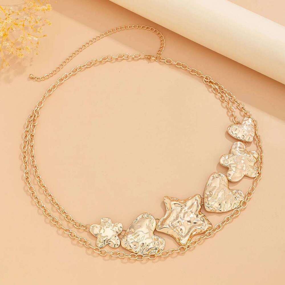 Luxury Sexy Gold Color Heart Star Belly Waist for Women Punk Multi-layer Metal Chain Belt Body Jewelry Dress Accessories H260228
