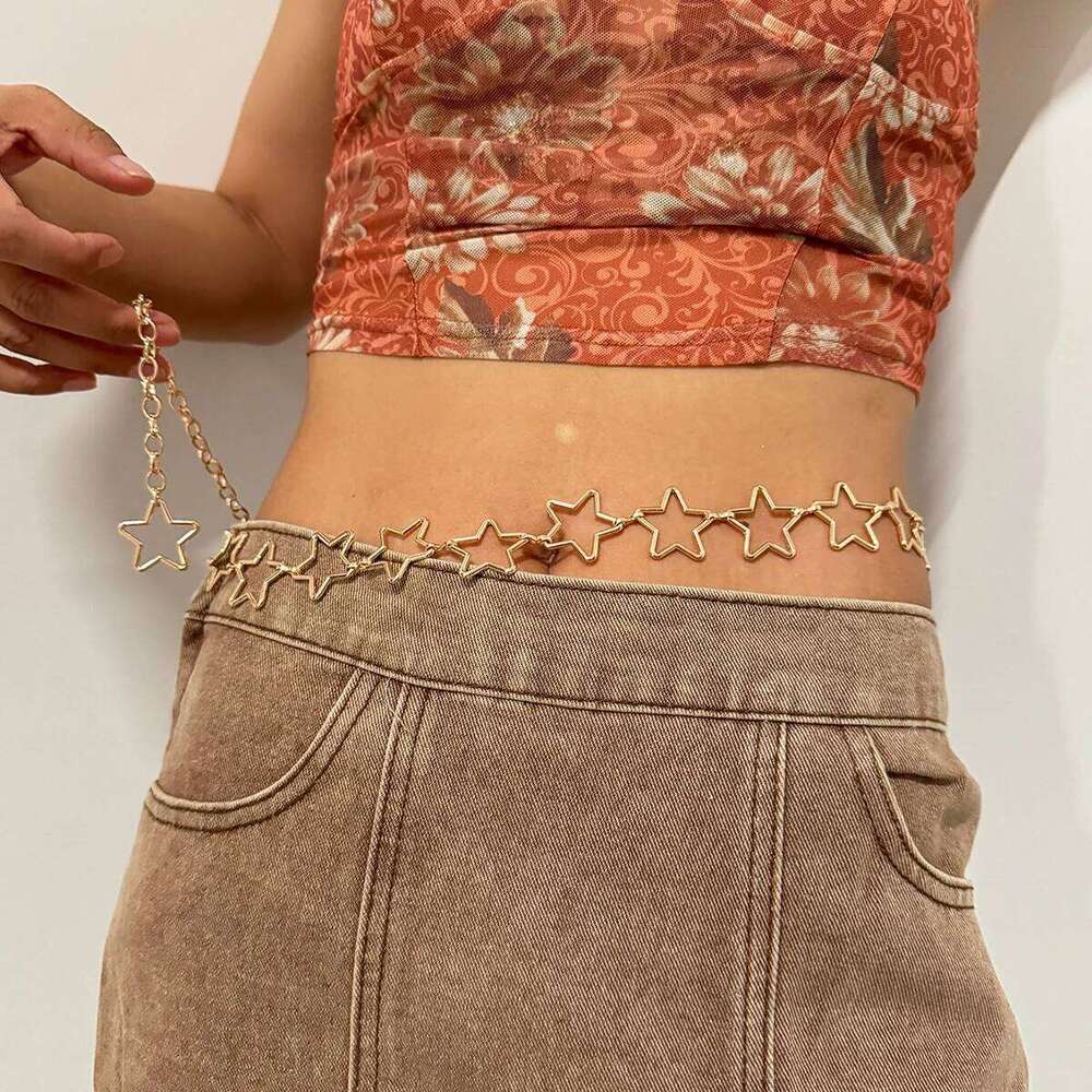 Metal Star Chain Belts Women Cowgirl Western Country Golden Belt Adjustable Concho Waistband for Sweaters Dresses Jeans H260228