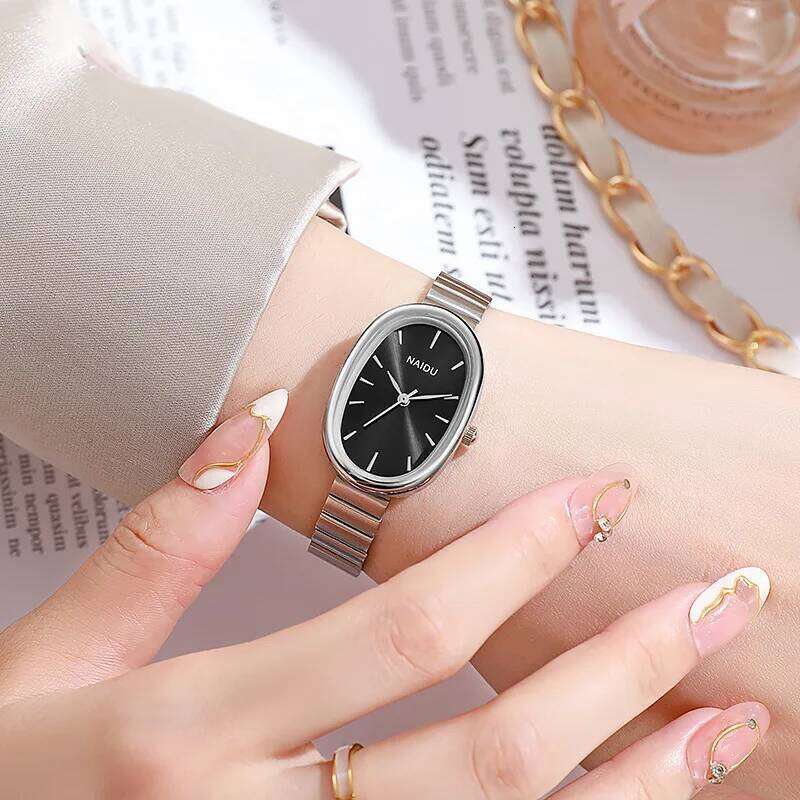 Fashion Ladies ins Wind Premium Sense Oval Steel Belt Versatile Quartz H260228