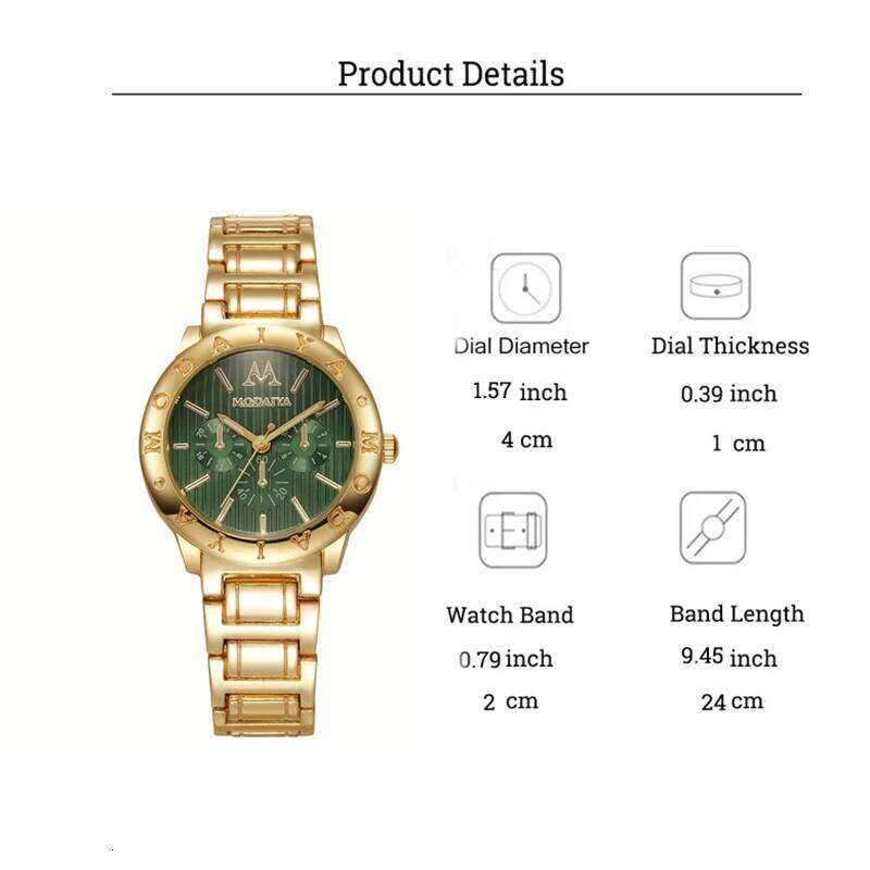 Fashion Light Trendy Round Dial Alloy Strap Women Quartz Jewelry 4 Piece Set for Christmas and Thanksgiving Gifts H260228