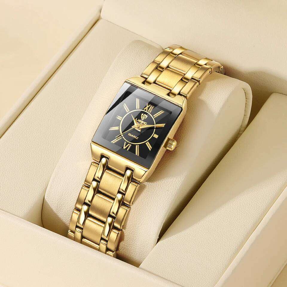 LIEBIG Luxury Wristes For Women Men Business Simple Design Black Gold Stainless Steel Waterproof Quartz Clock H260228