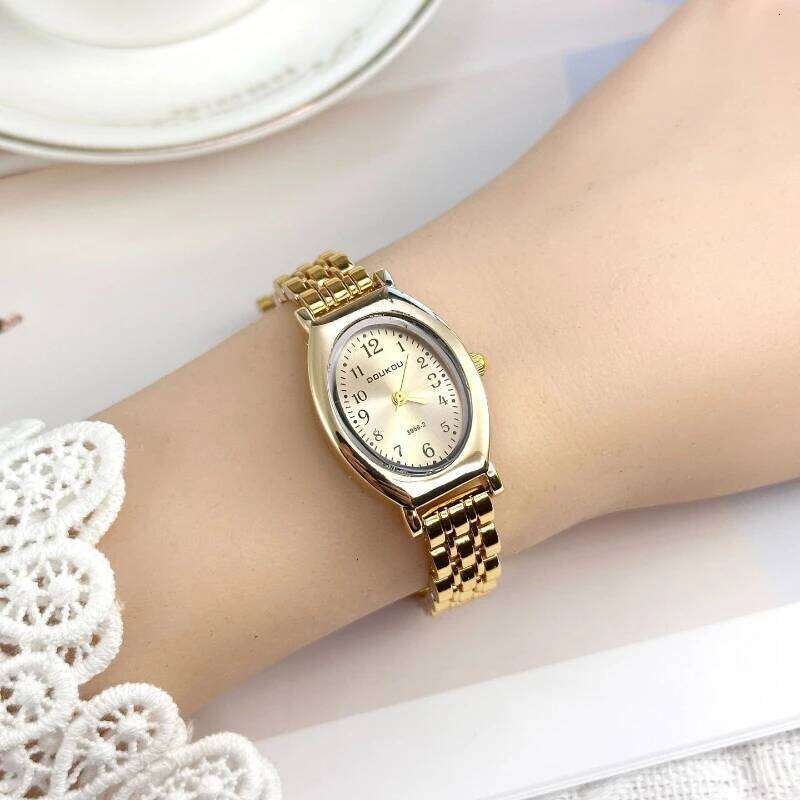 Luxury Oval es for Women Ladies Steel Strap Gold Simple Arabic Numerals Dial Quartz Wristes Relojes H260228