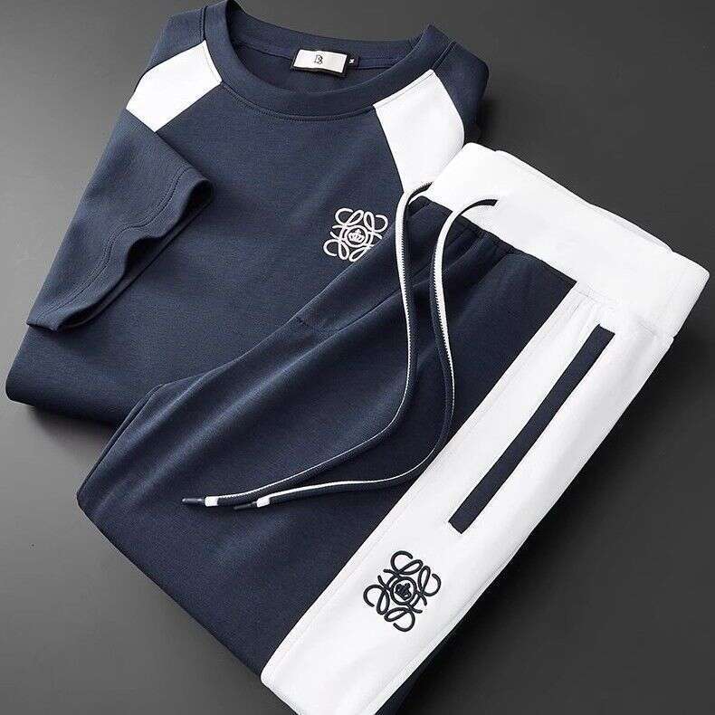 Summer Patchwork Embroidered Ice Silk Sleeveless Sports Suit for Men