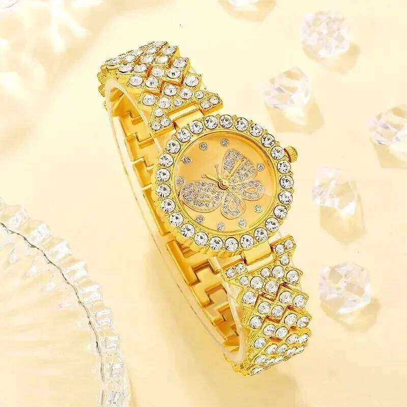 2pcs Butterfly Original Diamond for Women Fashion Elegant Stainless Steel Quartz Wrist Ladies Dress es H260228