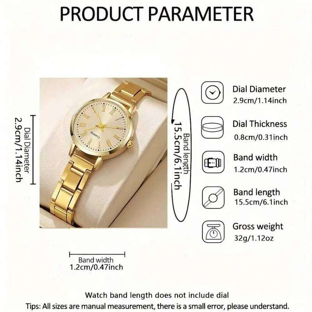 4PCS Fashion Women's Trendy Simple Roman Numerals Scale Round Dial Quartz Set Perfect Gift H260228