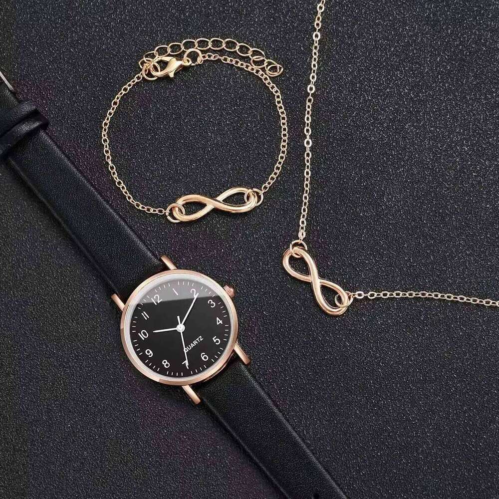 3PCS/Set Women's Fashion Leather Strap Small Arabic Dial Quartz Female Wrist Jewelry SetWithout Box H260228