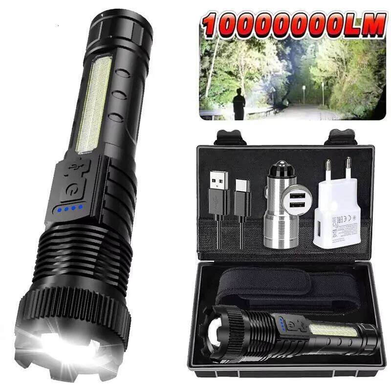 Ultra-bright LED Flashlight Rechargeable Telescopic Tactical Torch Red Blue Double Flash Lamp for Outdoor Camping Emergency Z260301