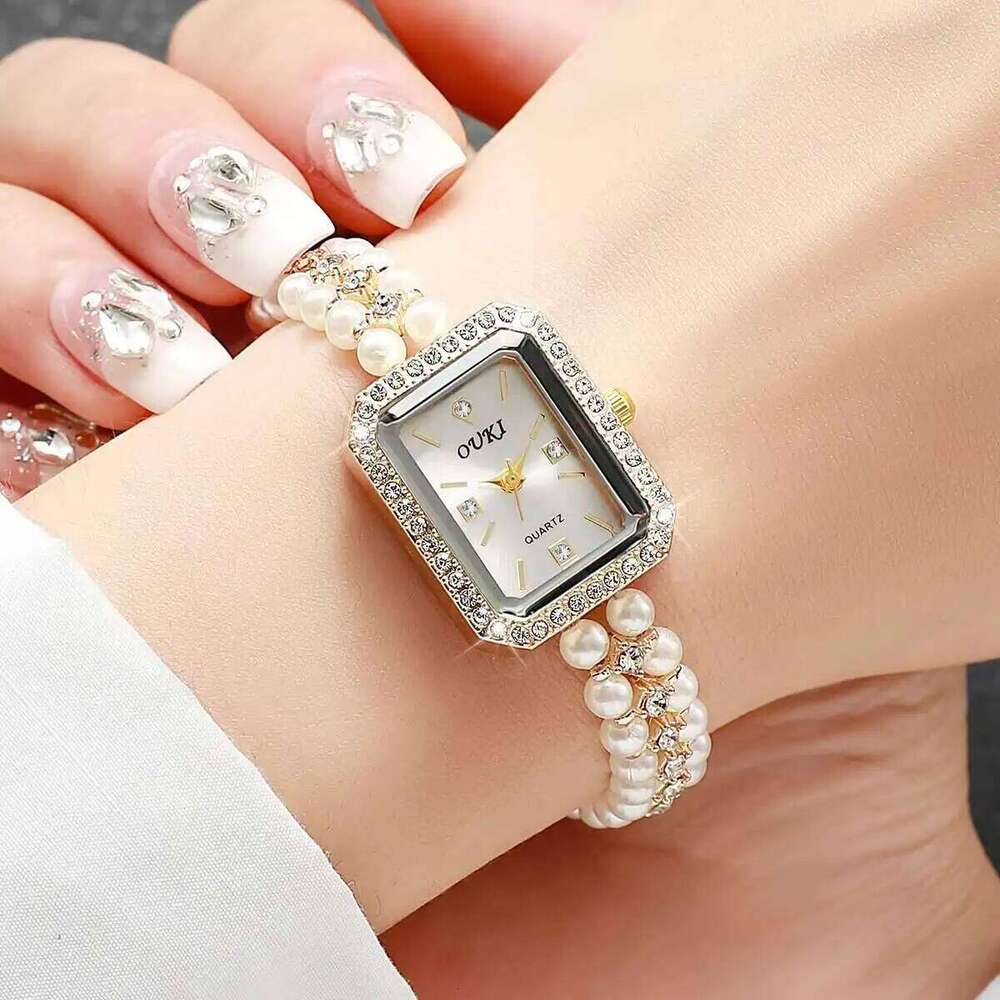Fashion Square Women es Elegant Imitation Pearls Strap Quartz Wrist Reloj MujerWithout Box H260228