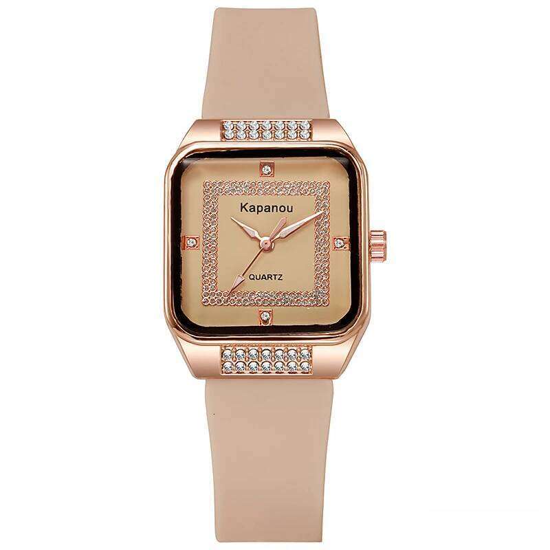 Women's fashionable square shell with diamond inlaid silicone quartz H260228