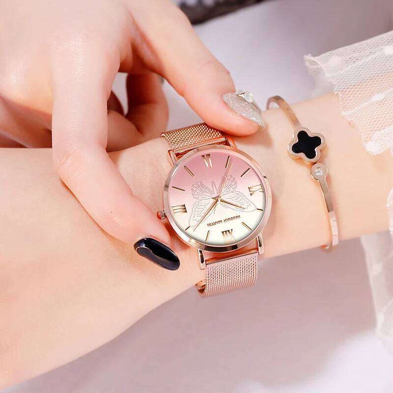 HANNAH MARTIN Brand Original 3D Rose Gold 36mm Stainless Steel Mesh Belt With Japanese Quartz Movement Women es H260228