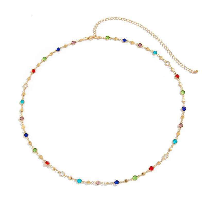 2025 Fashion Colorful Zircon Waist for Women Bohemian Gold Color Shiny Rhinestone Long Tassel Belly Chain Body Jewelry H260228