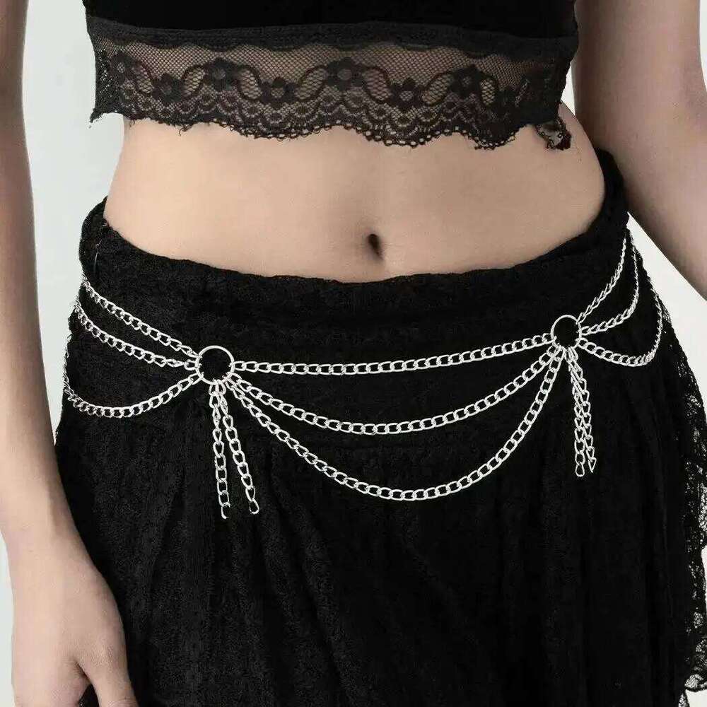 IngeSight.Z HipHop Punk Multilayer Silver Color Tassel Chain Waist Belt Women Trend Metal Waistband Clothing Jewelry Accessories H260228