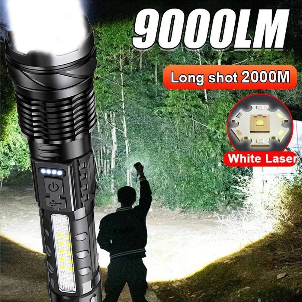 High Strong Power Led Flashlights Tactical Emergency Spotlights Telescopic Zoom Built-in Battery USB Rechargeable Camping Torch Z260301