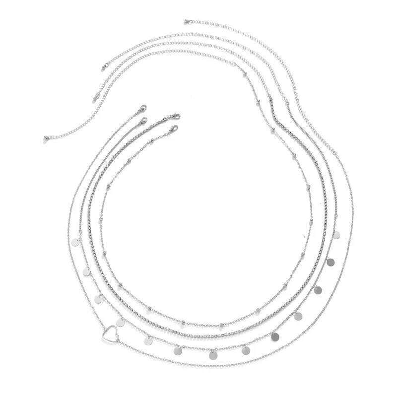 Women's Western Multilayer Fringe Glitter Sequins Metal Waist Chain Rhinestone Heart Slim Party Street Body Jewelry H260228