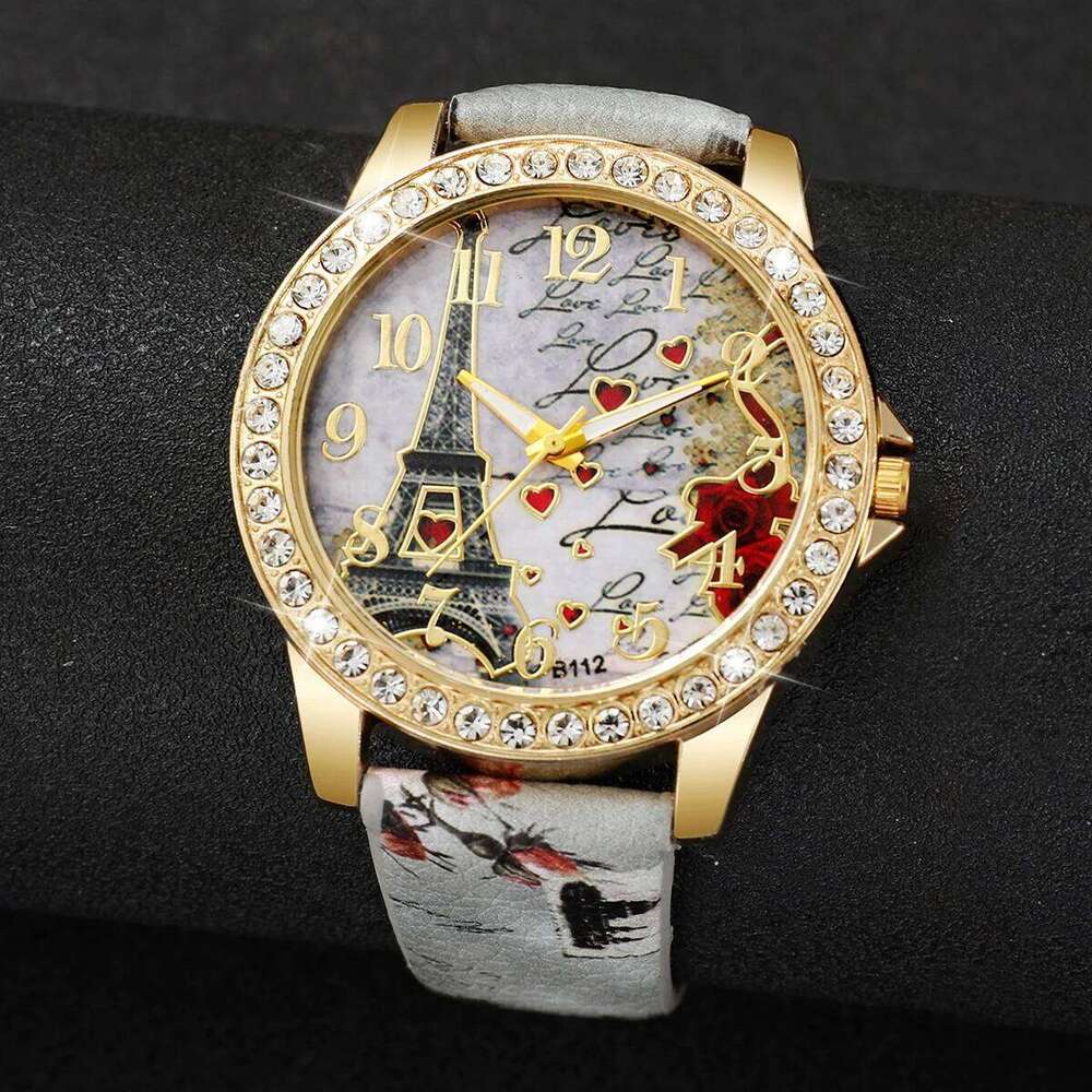 Fashion Rhinestone Women's Arabic Dial Leather Band Quartz esWithout Box H260228
