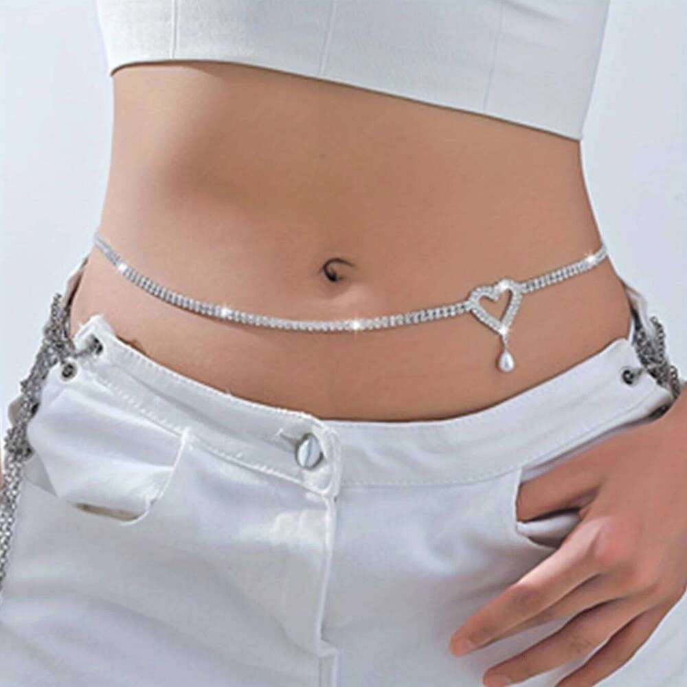 1pc sexy rhinestone waist multi-layer imitation pearl pendant body chain fashionable summer beach party H260228