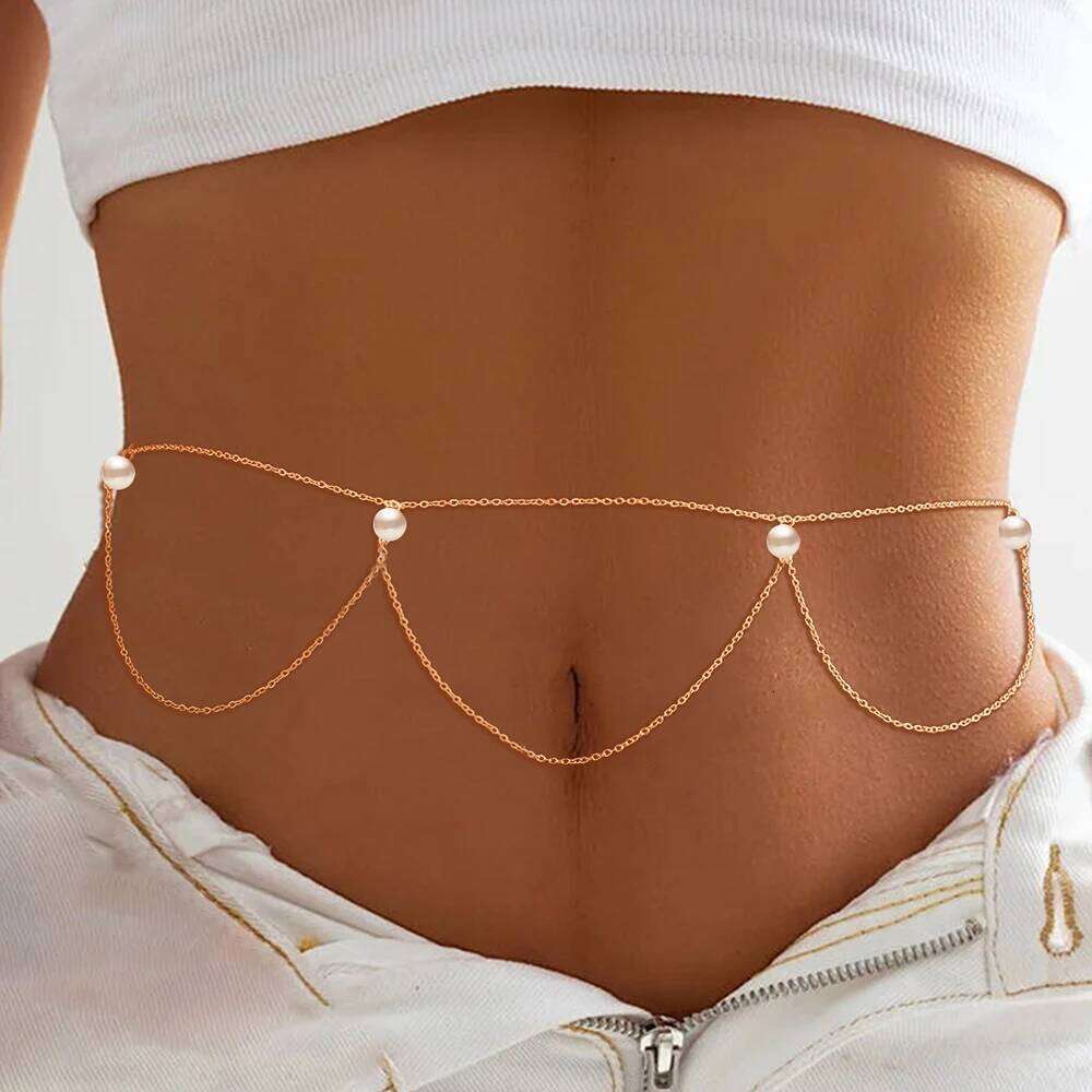 Stainless Steel Simple and Delicate Hanging White Imitation Pearl Design Fashion Body Chain For Women Jewelry Gifts H260228