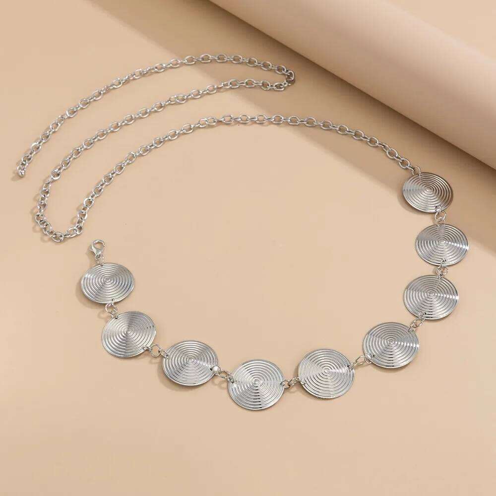 Fashion Simple Geometric Circular Plate Spiral Pattern Metal Waist Body Chain for Women Summer Beach Sexy Bikinis Jewelry H260228
