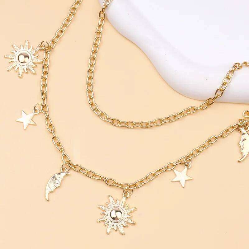 Personality Double-deck Retro Style Sun Moon Stars Tassels Alloy Waist Ladies' Body Chain Jewelry H260228