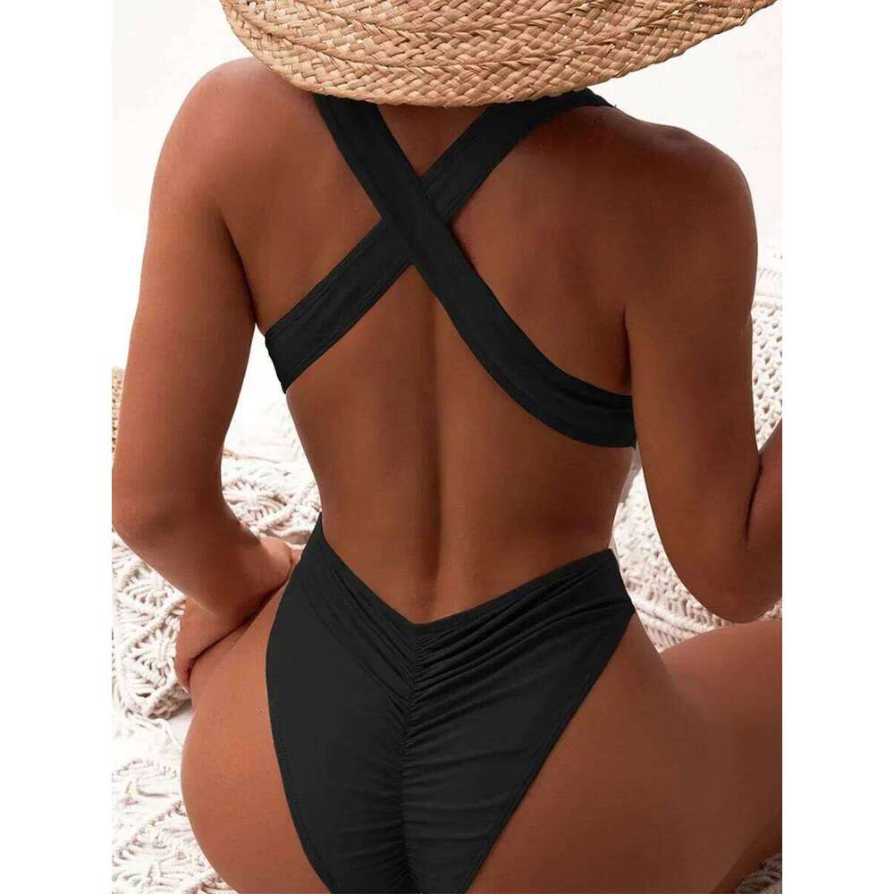 Scrunch Butt Swimsuits Deep V Neck Cross Backless One Piece Swimsuit Women Swimwear Female Monokini High Cut Bathing Suit Swim Z260301