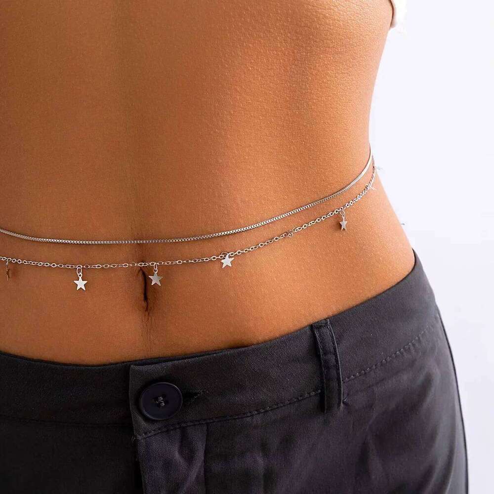 Geometric Street Shot Star Body Summer Women's Bikini Accessories Fashion Trend Metal Pentagram Tassel Sexy Waist Chain H260228