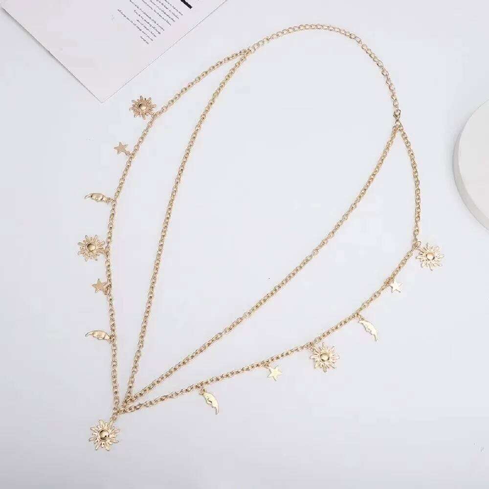 Fashion Charm Sexy For Women Star Moon Sun Pendant Tassel Belly Waist Chain Female Summer Beach Party Body Jewelry H260228